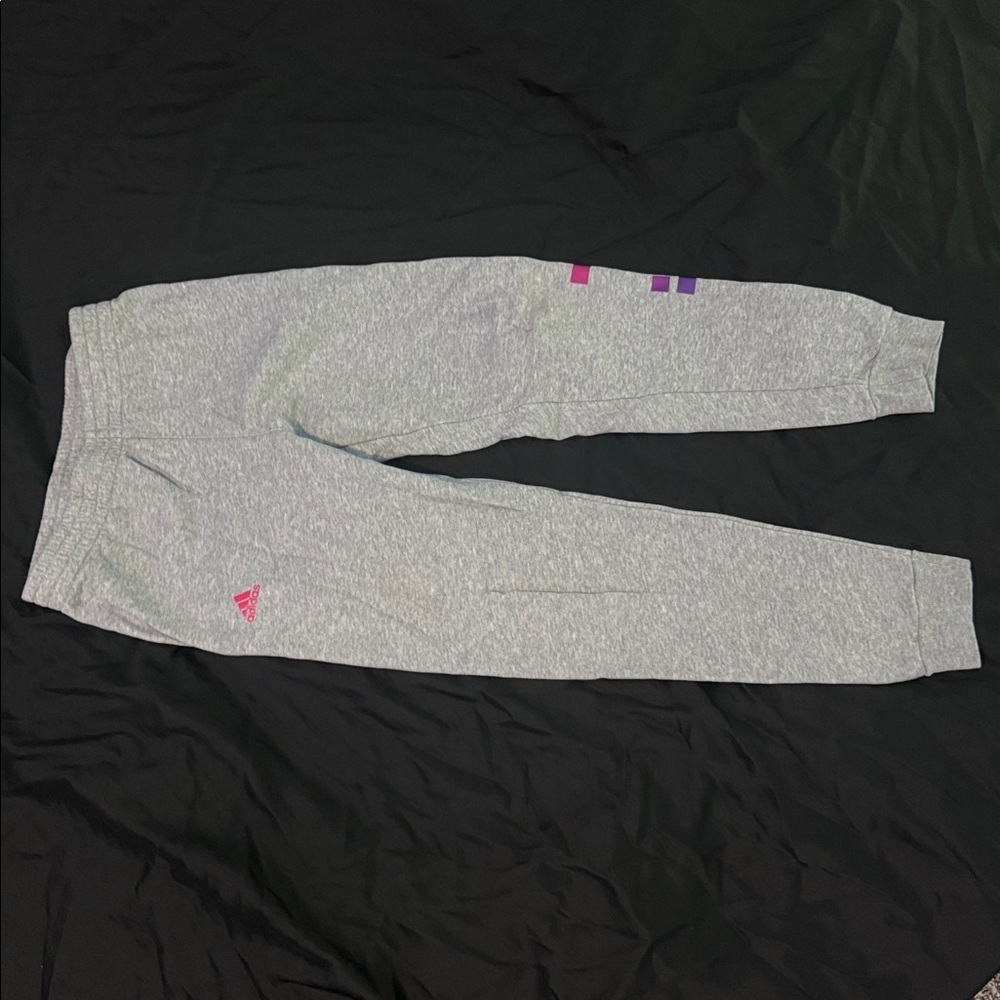 Adidas Heather Gray Joggers with Pink and Purple Accents
